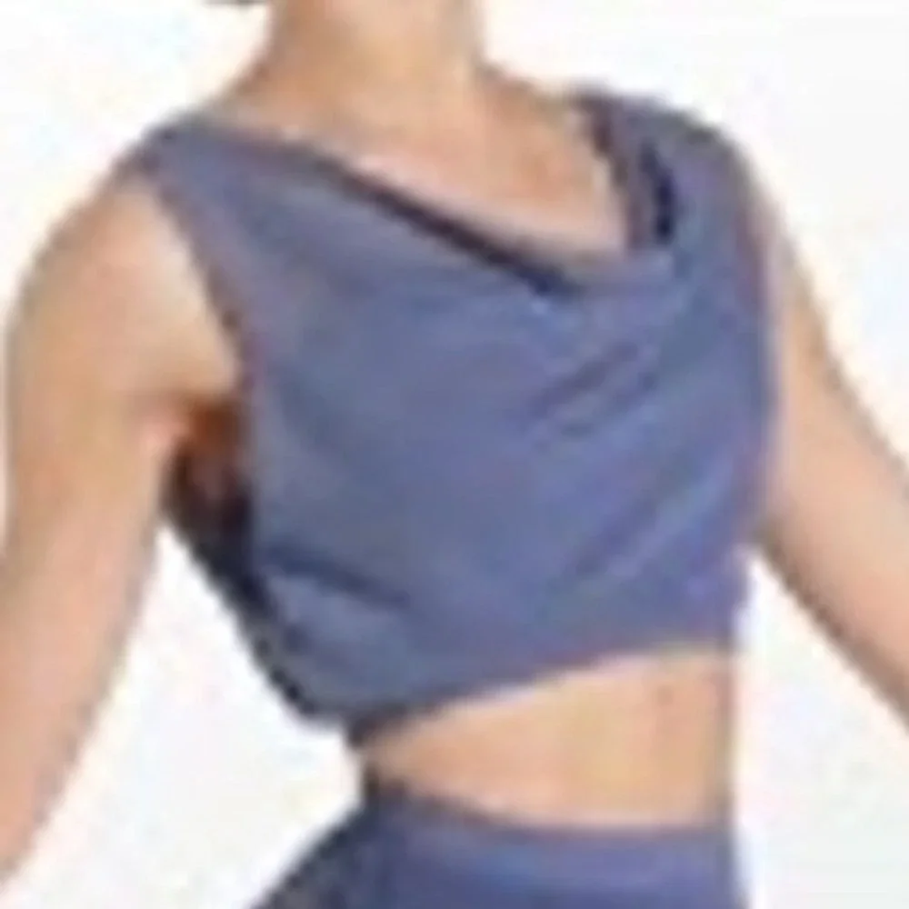 Capezio Slate Blue Mesh Cowl‎ Neck Crop Top and Lace Waistband Skirt CS